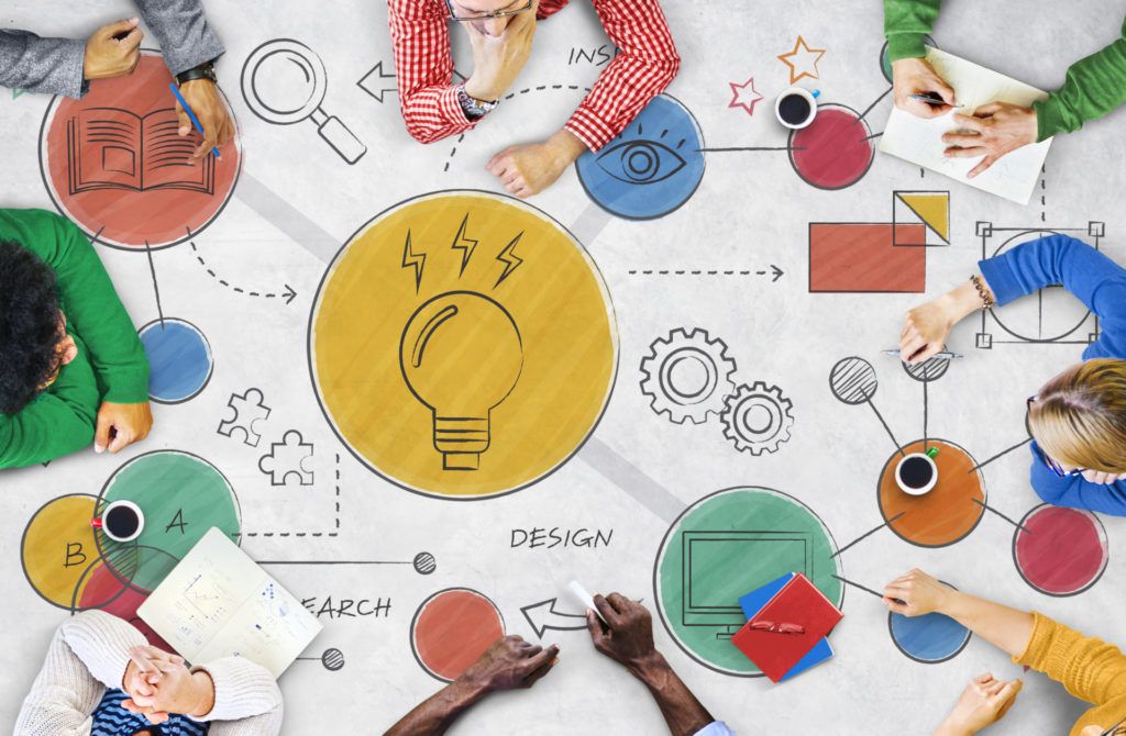 illustration of people sitting around a table sharing ideas